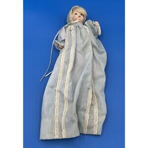 Sugar Britches Boots Tyner 1986 Porcelain Baby Doll Light Blue Long Gown/Bonnet